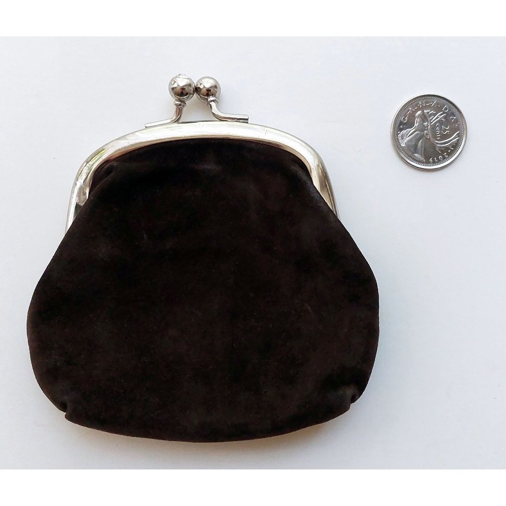Brown Suede Genuine Leather Coin Purse - Change Wallet - Frame Kisslock style